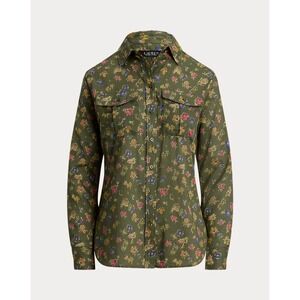 Lauren Ralph Lauren Green Floral Cotton Western Utility Button Front Shirt Large